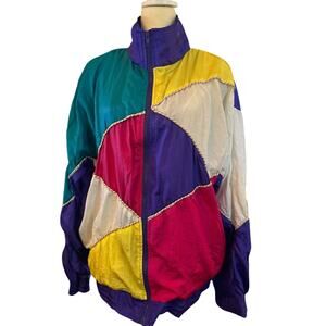 Longstreet Missy Vintage Retro 80's 90's Colorblock Nylon Windbreaker, Size XL